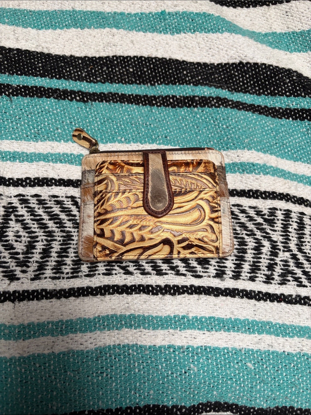 Western Gold Leather and Cowhide Wallet